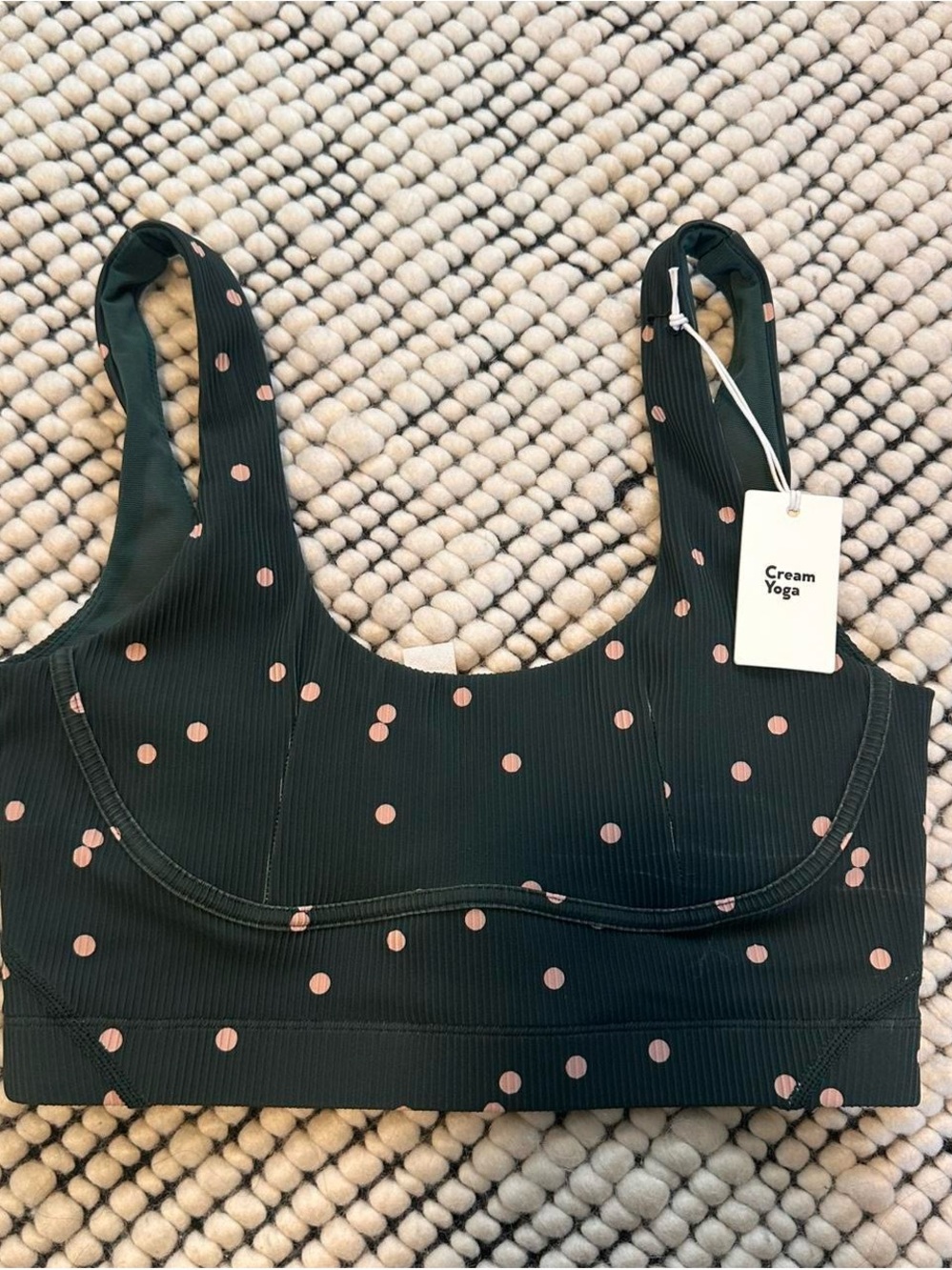Cream Yoga Dark Green Polka Dot Athletic Top
